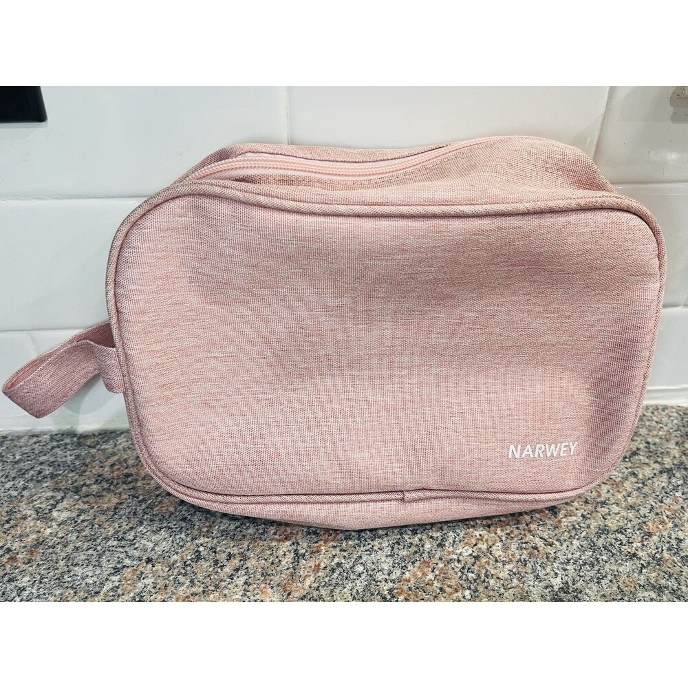 Narwey Travel Toiletry Cosmetic Bag for Women Luggage On The Go Pink Makeup Tote